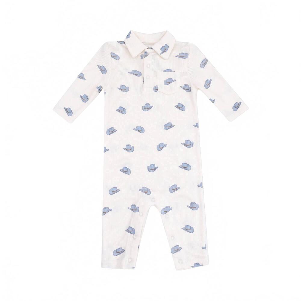 NEW ANGEL DEAR boys polo romper in petite cowboy hats